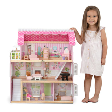 Delta Children Little Gem Dollhouse - 3-Story Dollhouse with 4 Rooms - Includes 16 Accessories - Fits 5-inch Dolls - Pretend Play Dream Gift for Ages