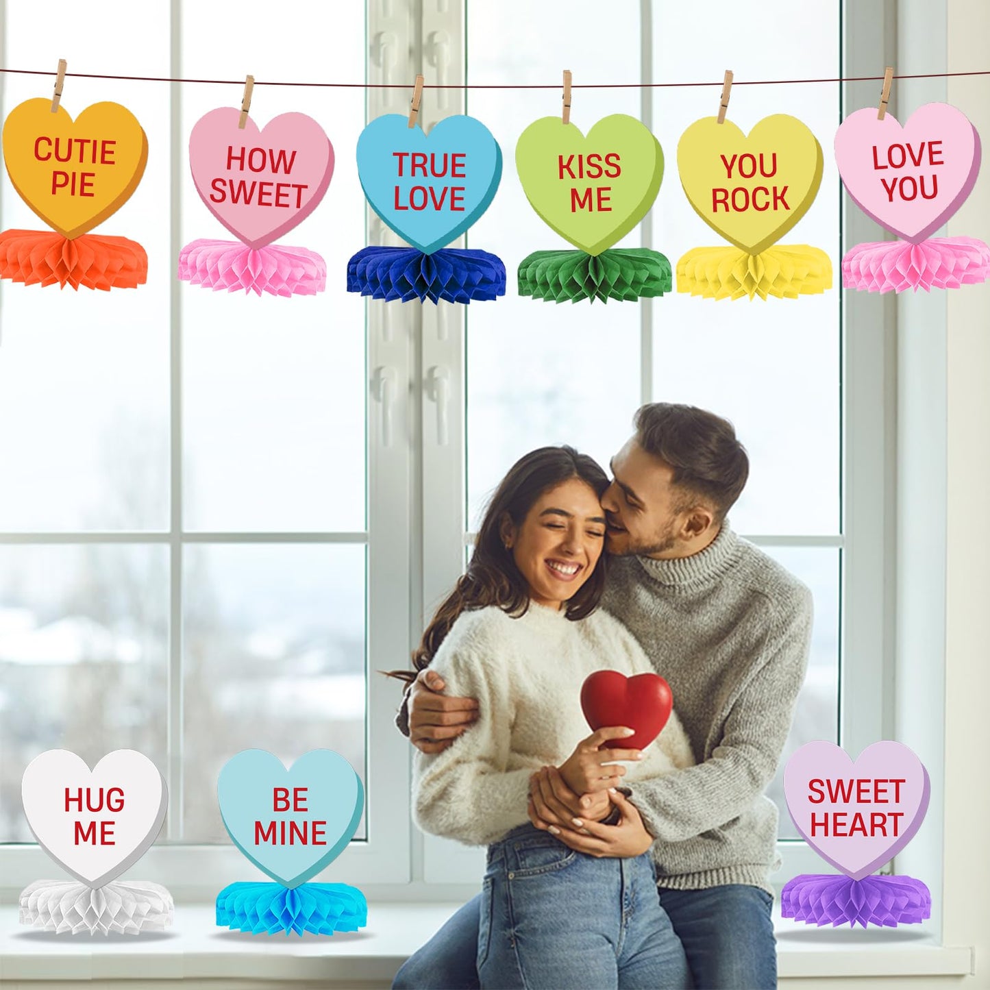 9Pcs Valentines Day Decorations Centerpiece Conversation Hearts Decorations Heart Valentines Day Table Decorations for Valentine Party Supplies