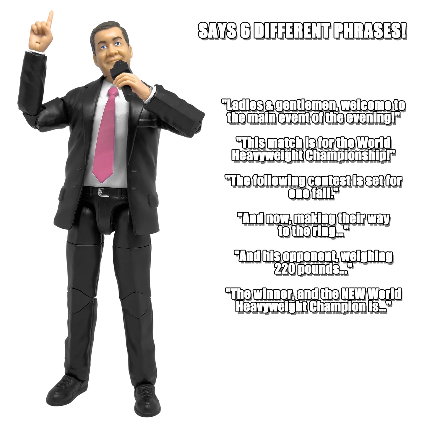 Figures Toy Company Ultimate Talking Wrestling Ring Announcer Action Figure with Deluxe Articulation for Wrestling Action Figures