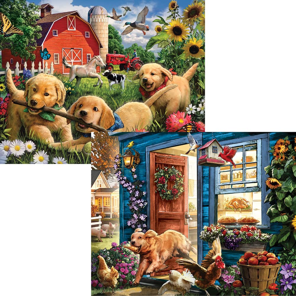 Bits and Pieces - 4-in-1 Multi-Pack - 500 Piece Jigsaw Puzzles for Adults - 500 pc Winter Spring Summer Fall Seasons Puzzle Set Bundle by Artist Larry