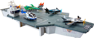 Matchbox Aircraft Carrier Playset,10 Die-Cast Sky Buster Toy Airplanes & 1 Die-Cast 1:64 Scale Toy Car, Expands to 20 Inches, Includes Missile