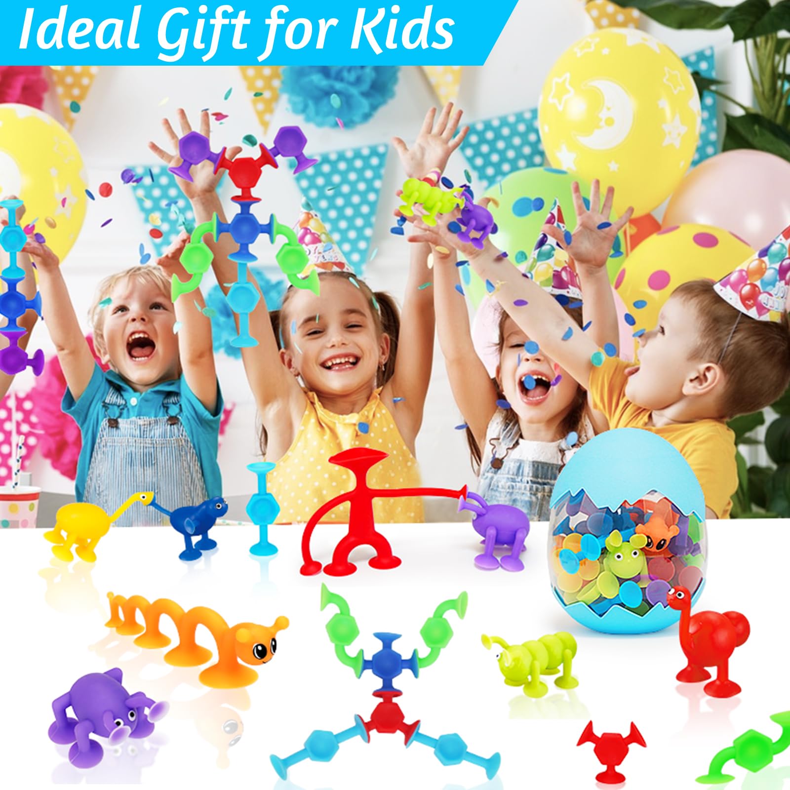 32Pcs Bath Toys for Kids Ages 3-5 4-8, No Hole Mold Free Baby Suction Cup Animals Water Toys, Mini Toddler Sensory Fidget Party Favors, Airplane Car