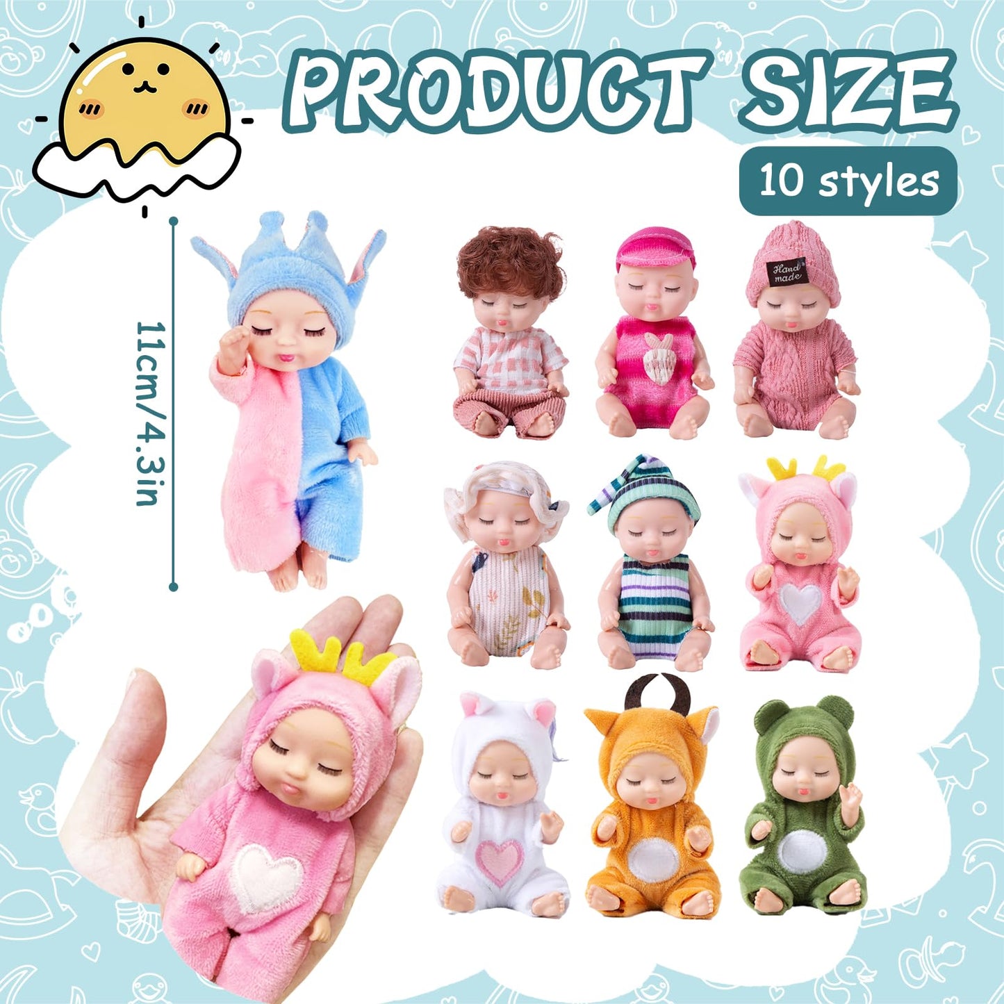 Haawooky 10 Pcs Mini Baby Dolls,Cute Tiny Baby Doll Gifts for Kids,Lifelike Realistic Small Baby Dolls for Girls Boys and Kids Big Easter Birthday