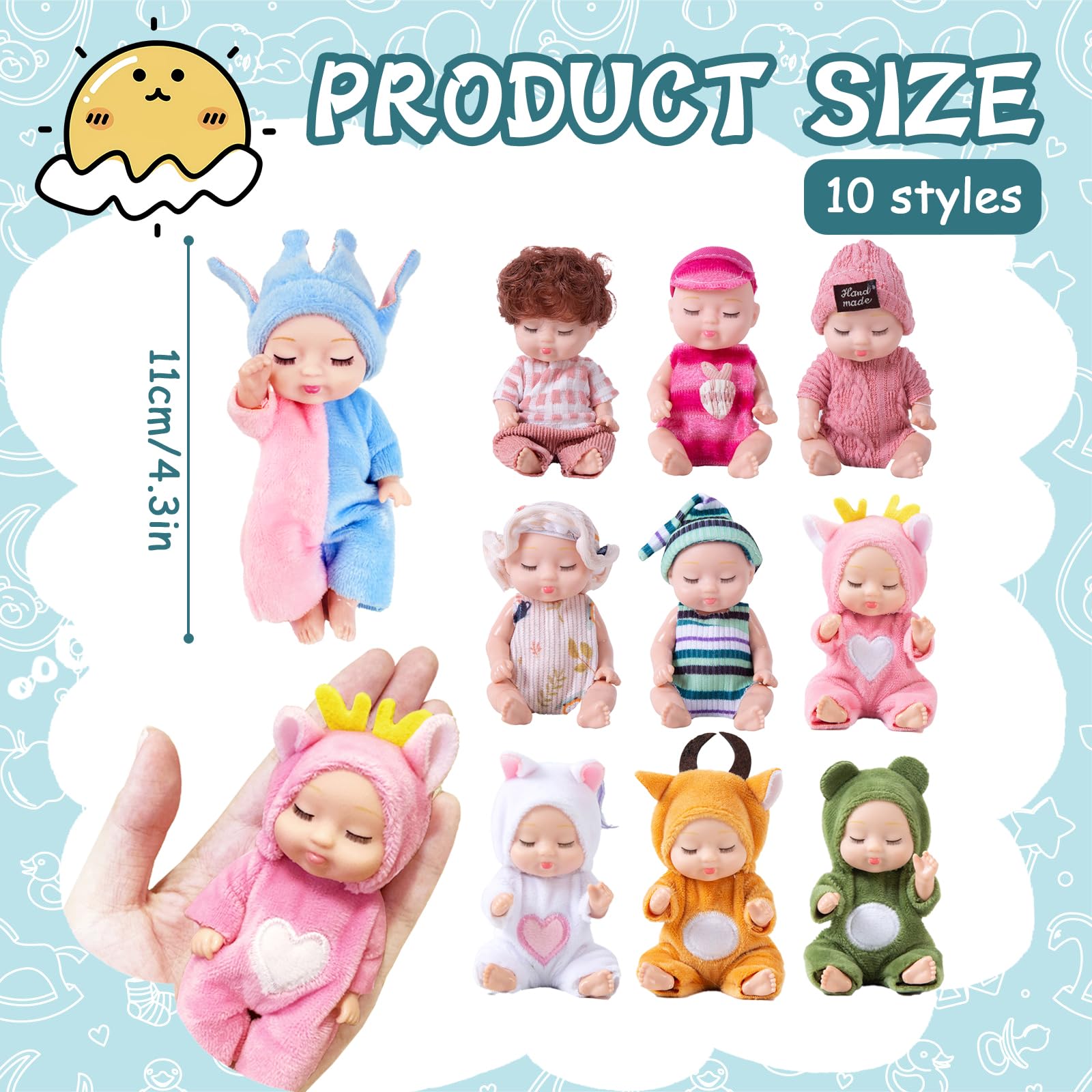 Haawooky 10 Pcs Mini Baby Dolls,Cute Tiny Baby Doll Gifts for Kids,Lifelike Realistic Small Baby Dolls for Girls Boys and Kids Big Easter Birthday