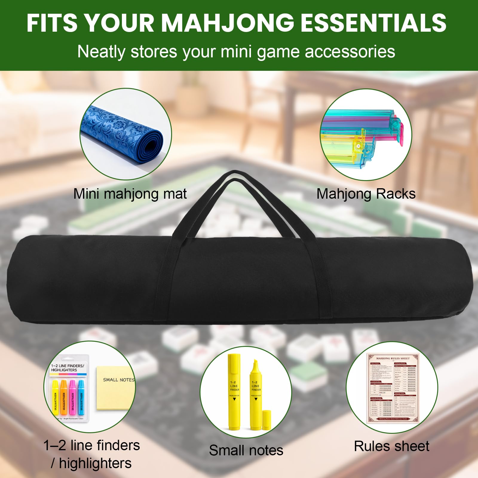 YCQDDA Mahjong Rack Bag, 24 x 5.5 Inch Canvas Carrying Case for Mah Jongg Racks and Pushers, Long Storage Organizer with Handles, Bag Only