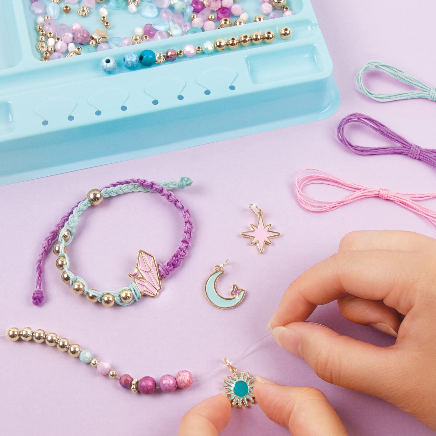 Make It Real: Celestial Stones Bracelets Kit - Create 8 Fashionable Bracelets, 4 Celestial Charms, 270 Pieces, Includes Play Tray, All-In-One, DIY