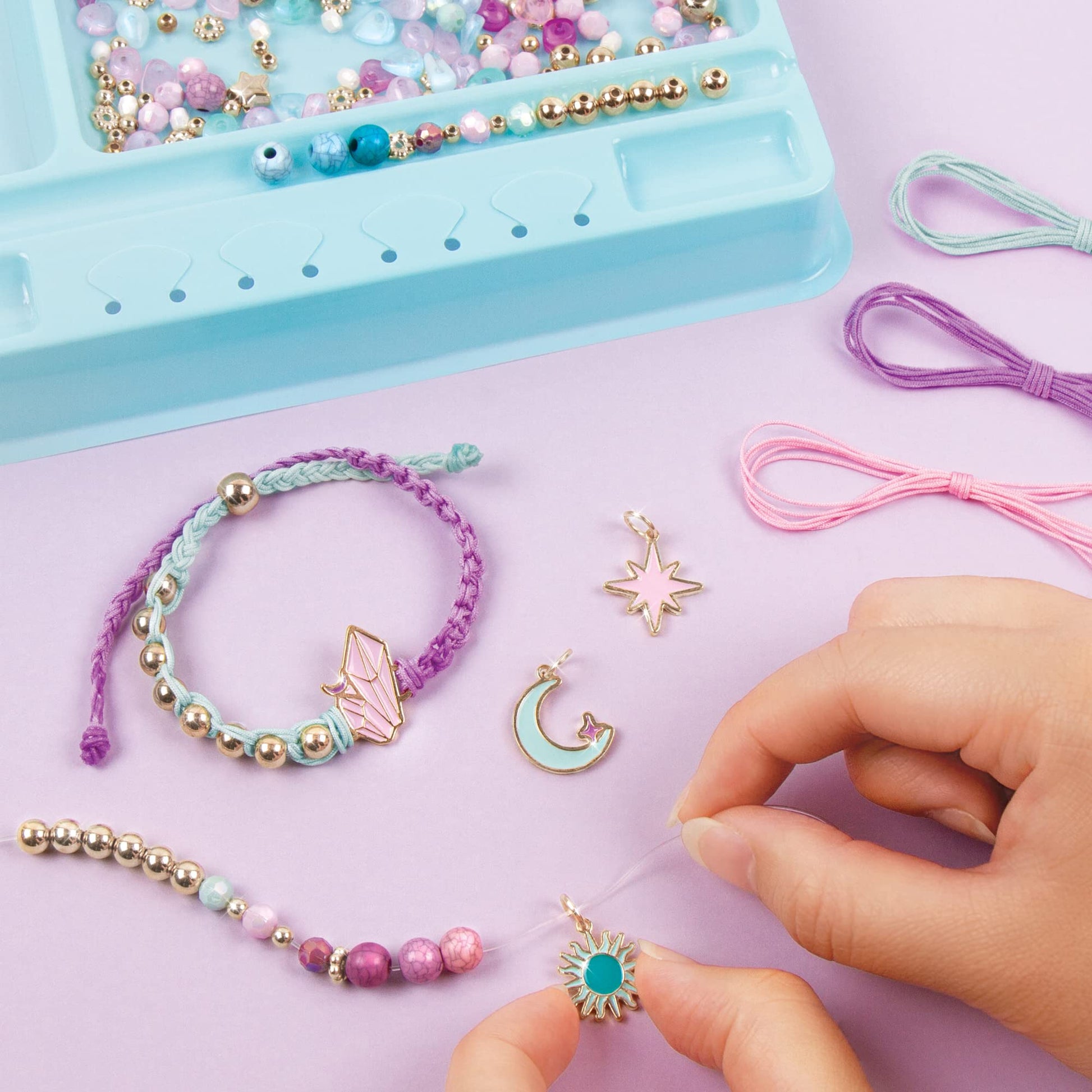 Make It Real: Celestial Stones Bracelets Kit - Create 8 Fashionable Bracelets, 4 Celestial Charms, 270 Pieces, Includes Play Tray, All-In-One, DIY