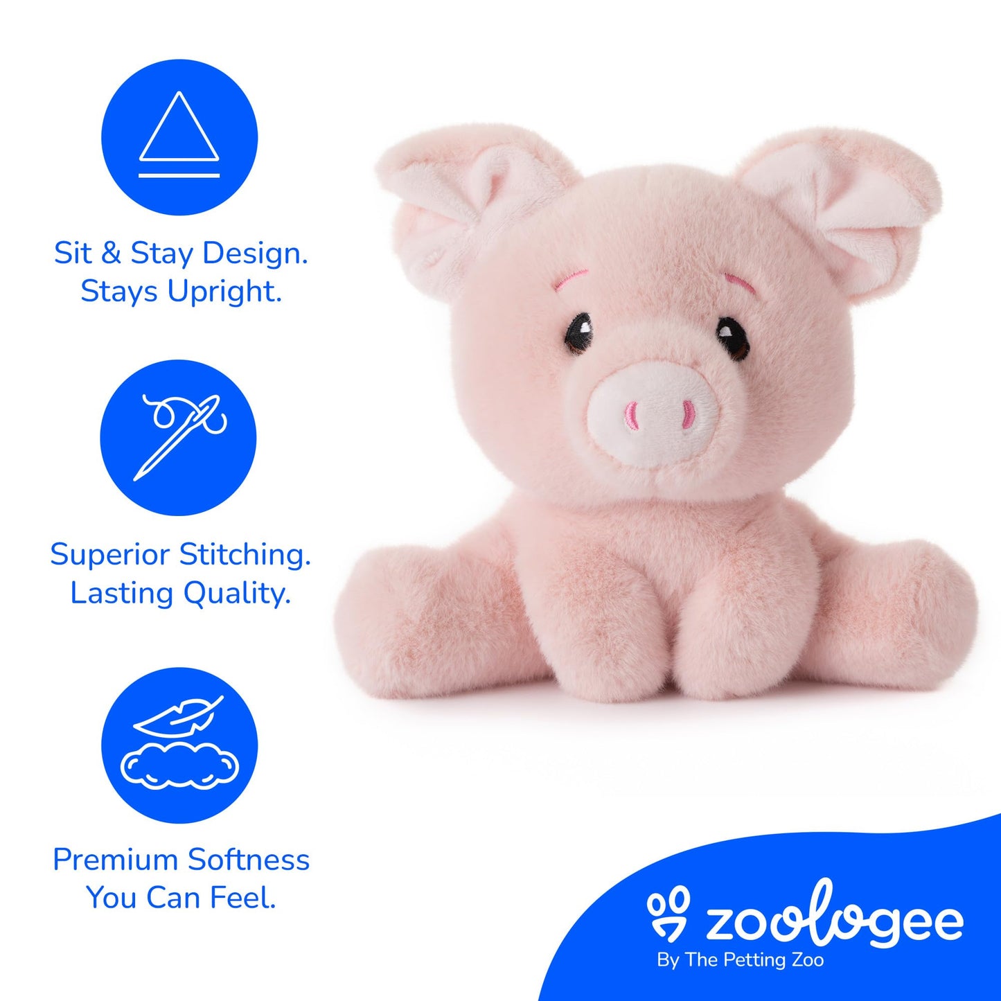 The Petting Zoo Pig Stuffed Animal Plushie, Gifts for Kids, Snugletz Zoologee Plush Toy, 7 in