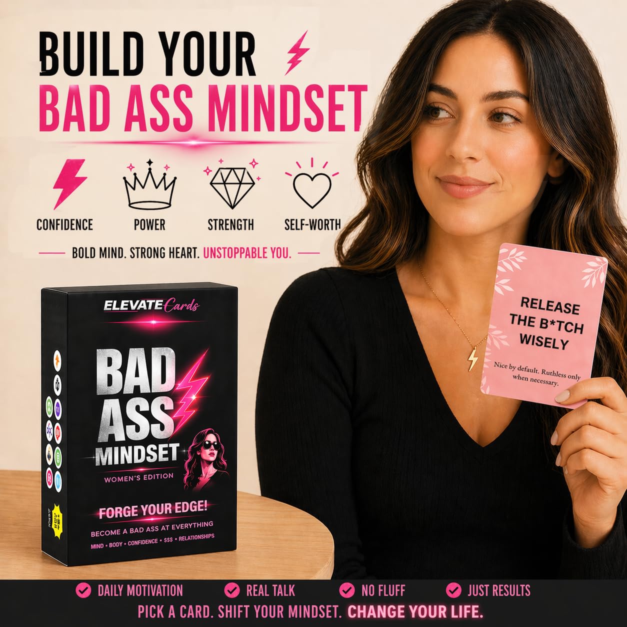 Bad Ass Mindset: Women’s Edition - 53 Card Deck for Confidence, Discipline & Personal Growth | Daily Motivation, Empowerment & Self-Improvement Cards