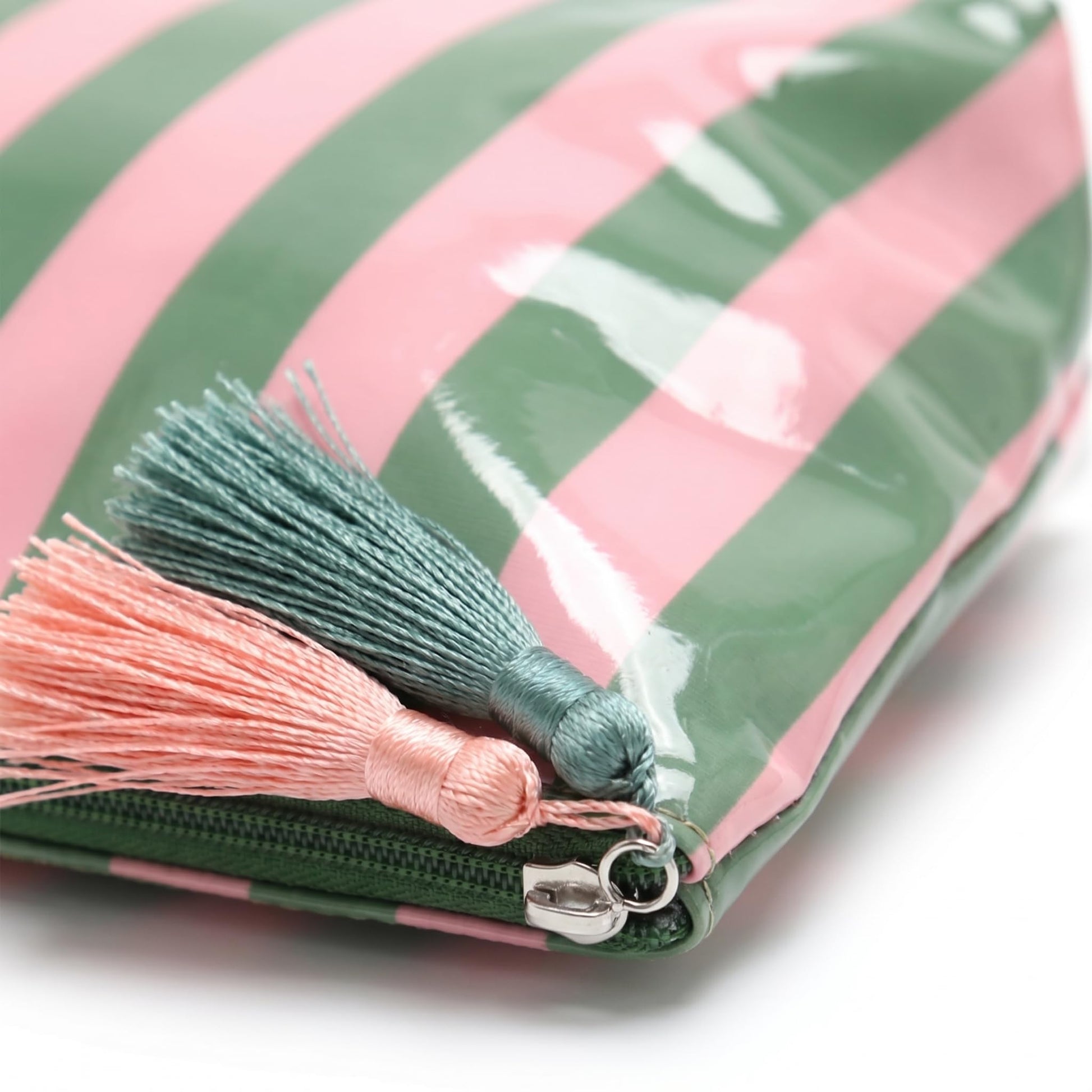 LDWZAX Striped Makeup Bag: Waterproof Cosmetic Pouch with Zipper, Large Travel Toiletry Organizer, Canvas & Clear PVC Tote Fits Mahjong Tiles (Pink