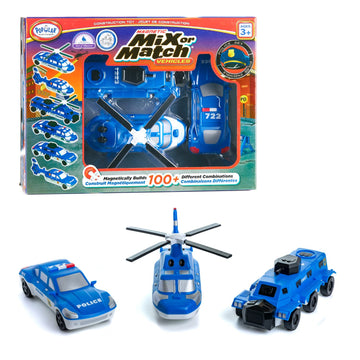 POPULAR PLAYTHINGS Magnetic Vehicles for Toddlers 1-3, Mix or Match Car Toys, Set of 3 Gift for Kids - Police