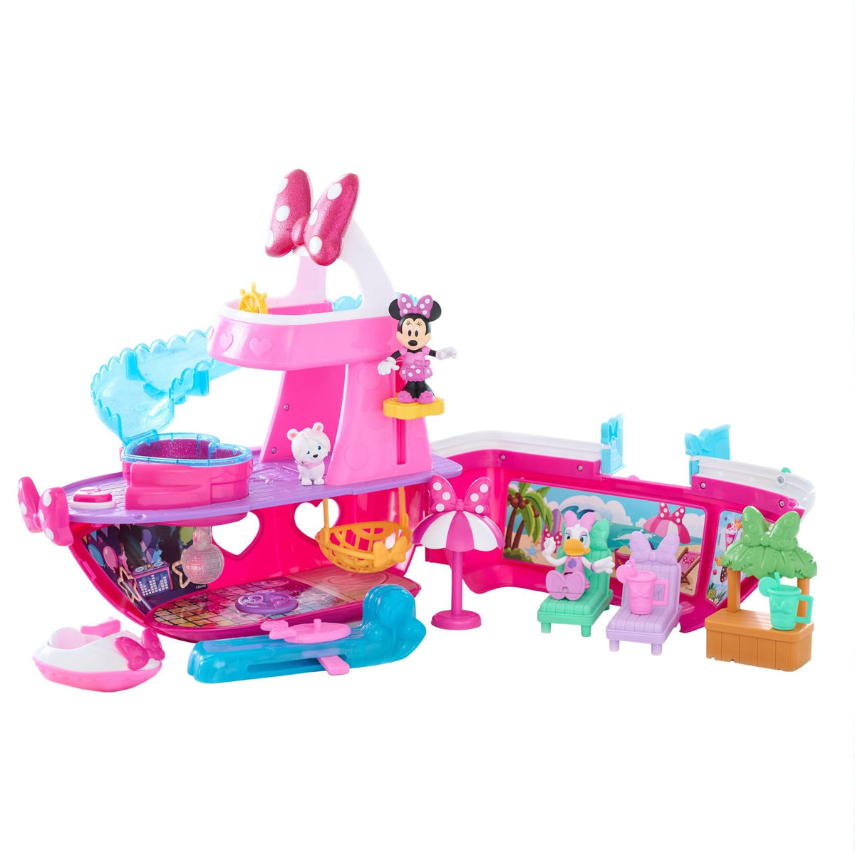 Disney Junior Minnie Mouse Bowdazzling Yacht Playset, Lights and Sounds, 14 Piece Playset with Figures, Kids Toys for Ages 3 Up by Just Play