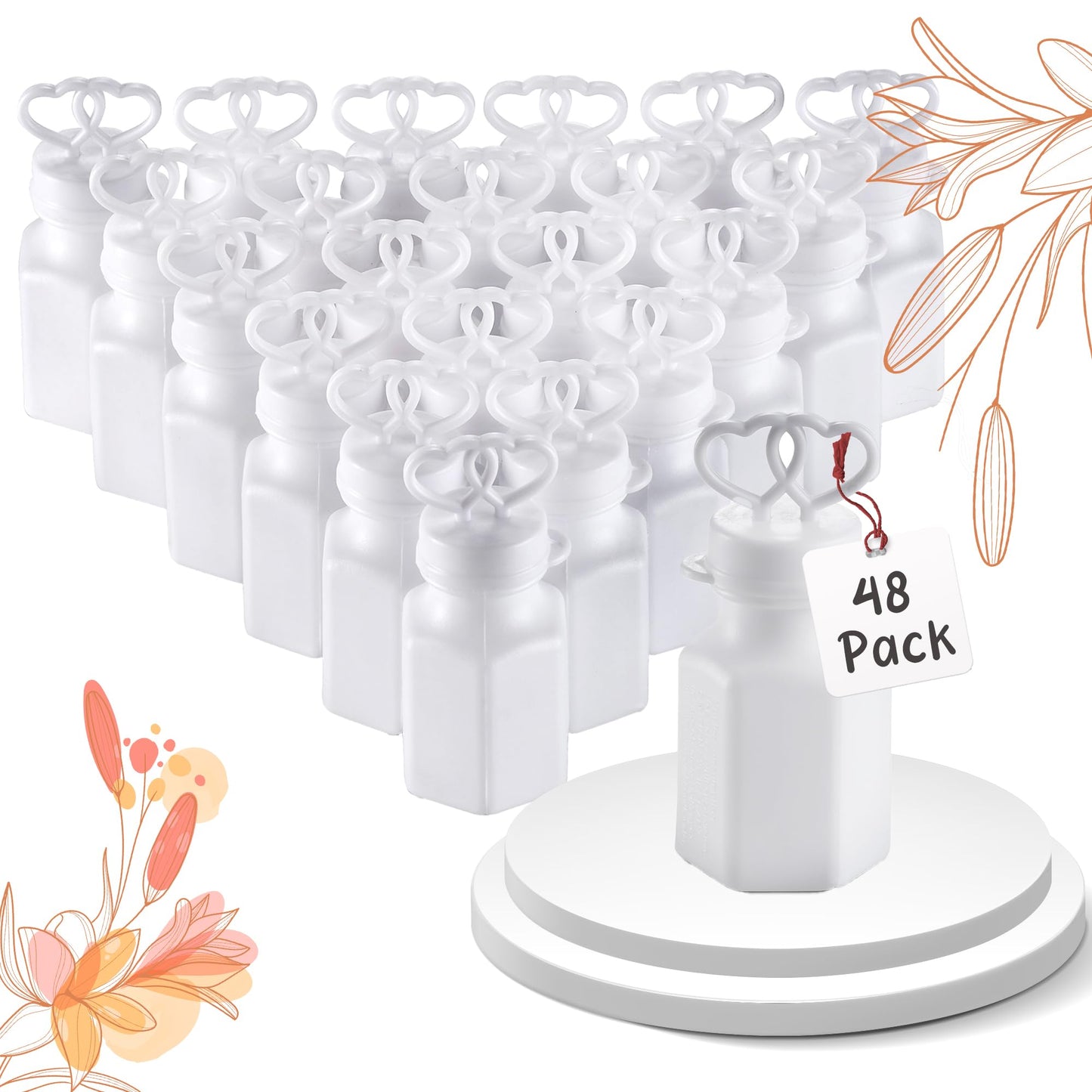 Wedding Bubble Wands (48 Count) White Double Heart Wedding Favor Bubbles