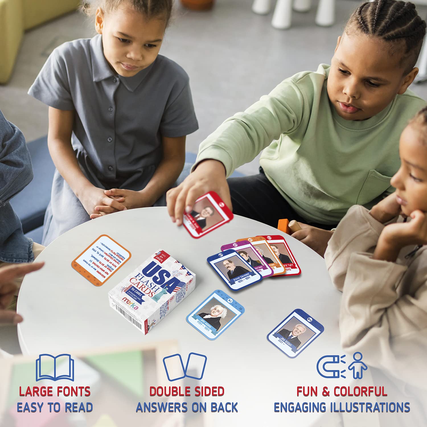 Merka US Presidents & State Capitals Flash Cards - 96-Pack, Multicolor, 3.5 x 2.5 in - Educational Flashcards for Kids, Homeschool & Learning Games
