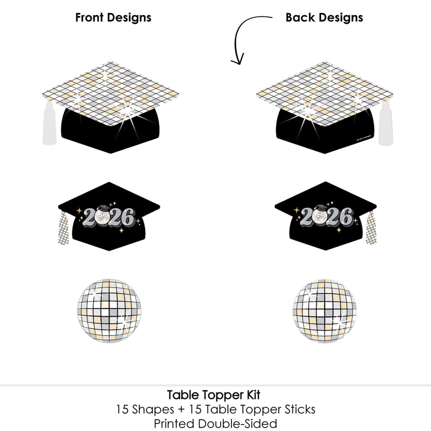 Big Dot of Happiness Disco Grad - 2026 Groovy Graduation Party Centerpiece Sticks - Table Toppers - Set of 15