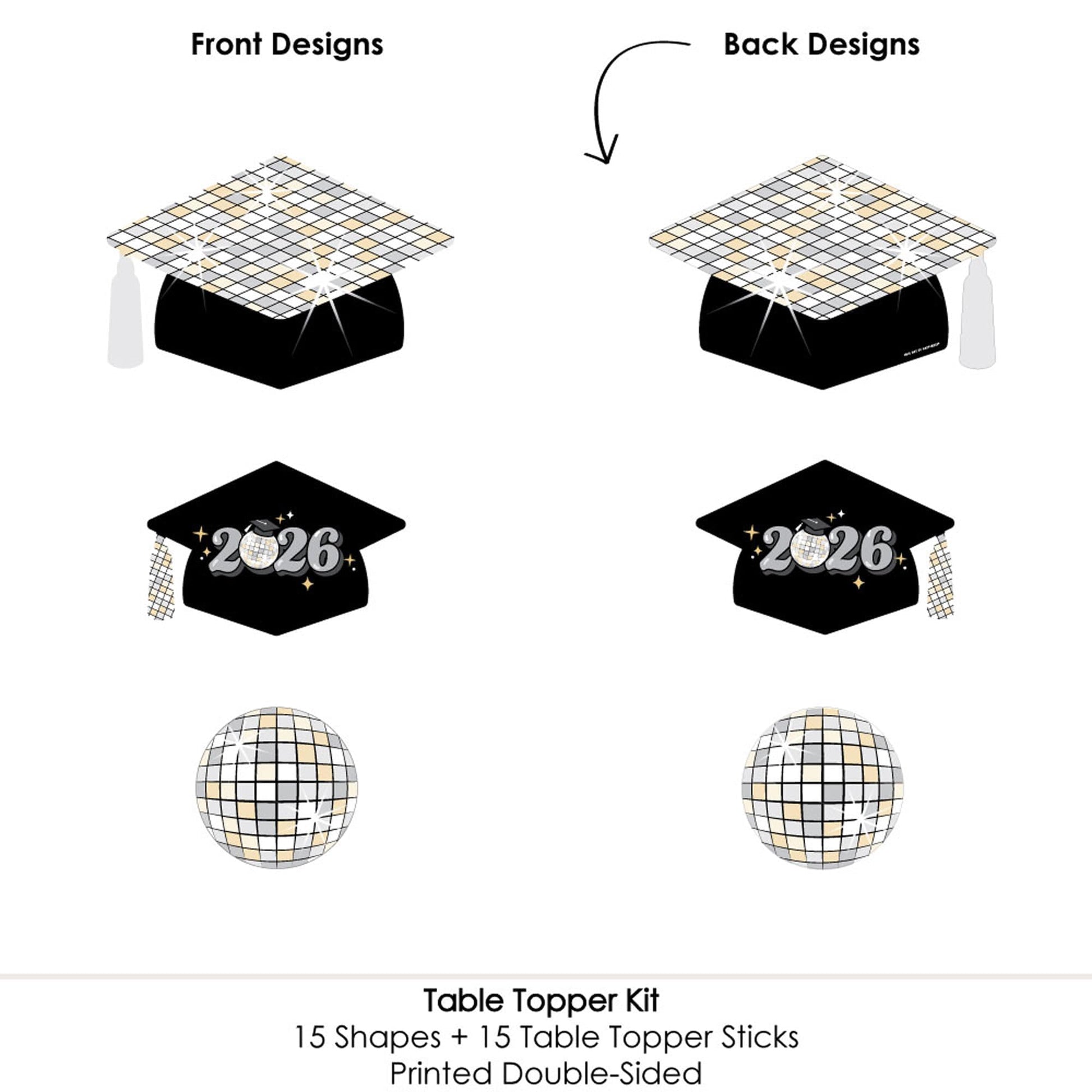 Big Dot of Happiness Disco Grad - 2026 Groovy Graduation Party Centerpiece Sticks - Table Toppers - Set of 15