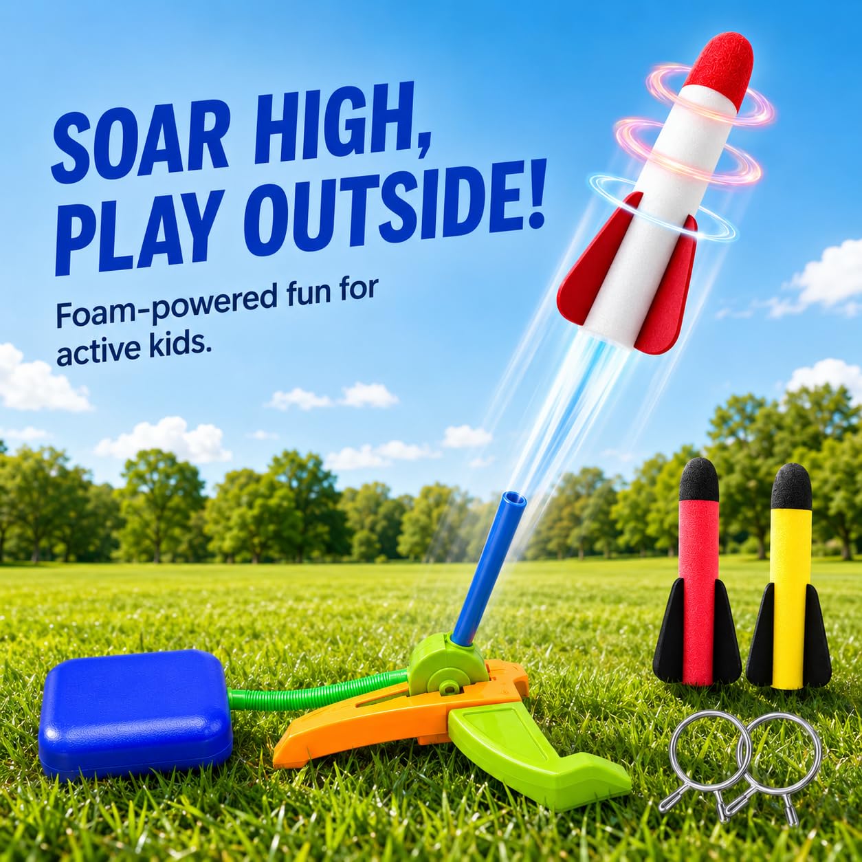 TODARRUN Foam Rocket Launcher for Kids Age 3 4 5 6 7 8, Fun Catapult Rocket Toys Boys Toys Age 3-12 Girls Gift Rocket Kids Outdoor Toy