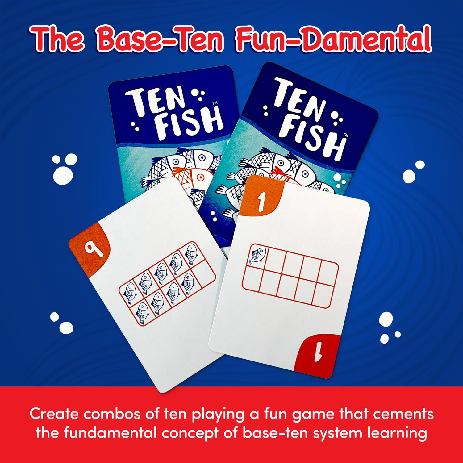 Ten Fish Math Card Game - Family Friendly Educational Cool Math Games for Kids - Elementary and Kindergarten Learning Activities Help Boys and Girls