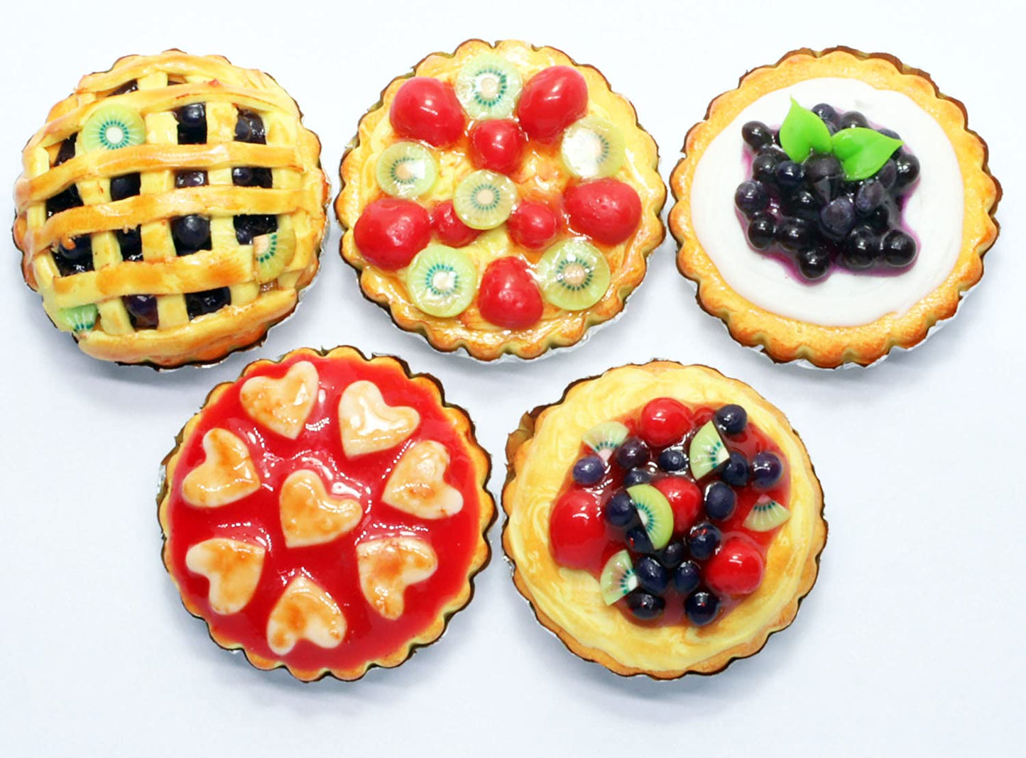 Handmade Dollhouse Miniature Fruit Pie Set 1:6 Scale Air Dry Clay Mini Food 5 Assorted Pies Realistic Bakery Dessert Accessories for Dollhouse Kitchen