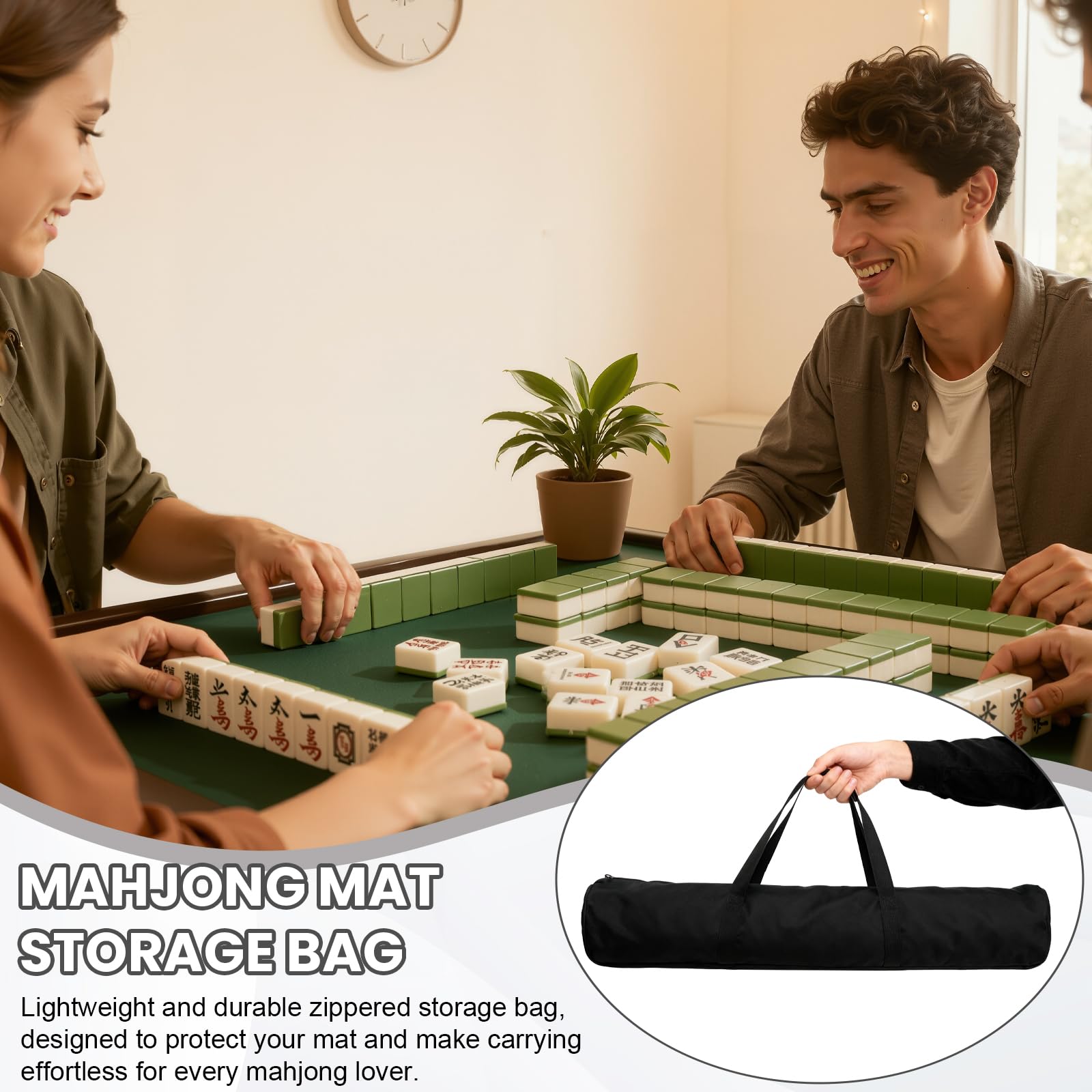 YCQDDA 34-Inch Mahjong Mat Bag, Heavy-Duty Canvas Carrying Bag with Center Dual Handles & Smooth Zipper, Fits Mahjong Mat, Racks & Tiles, All-in-One