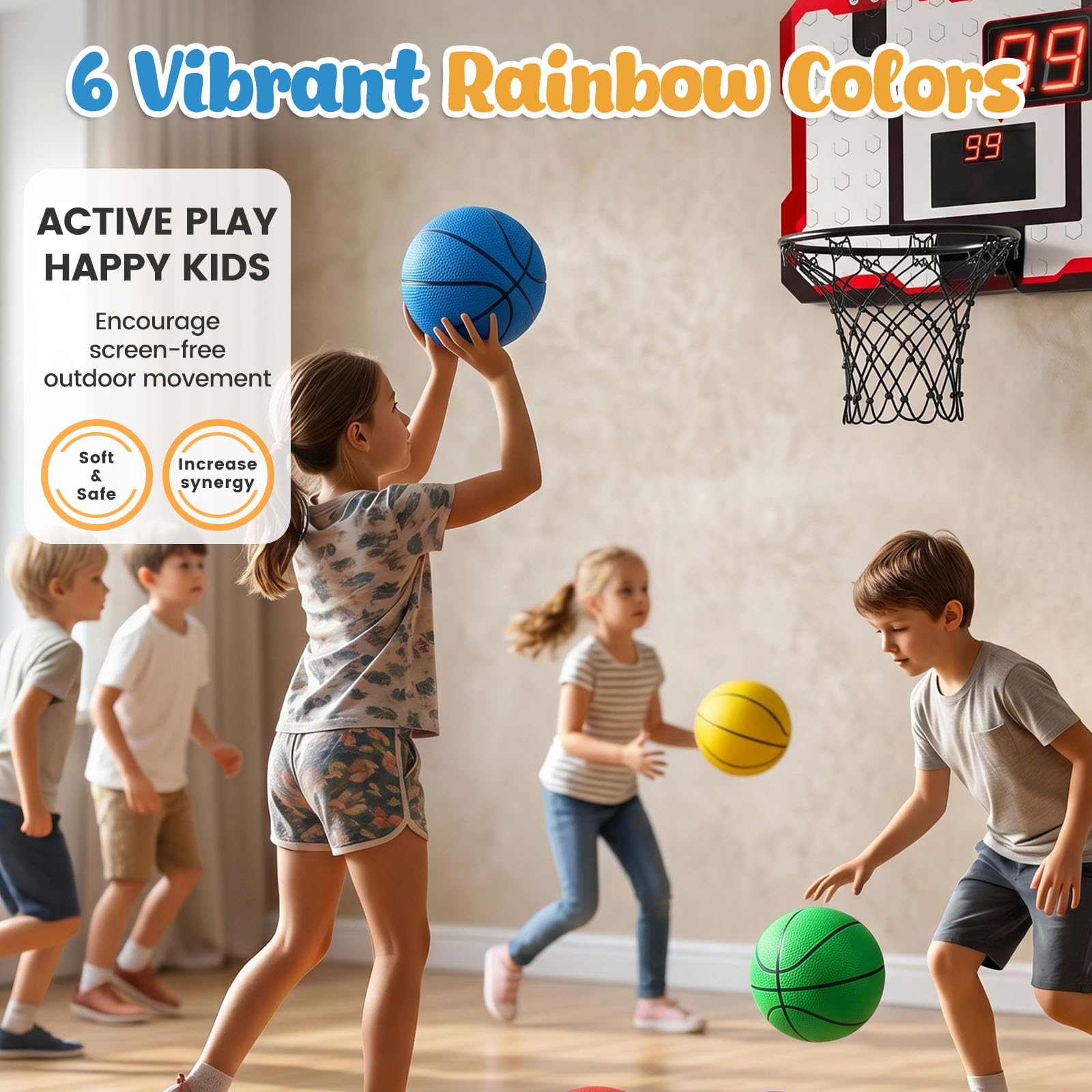 3 otters 6 Pack Mini Basketballs, 7.5 Inch Basketball Set with Pump