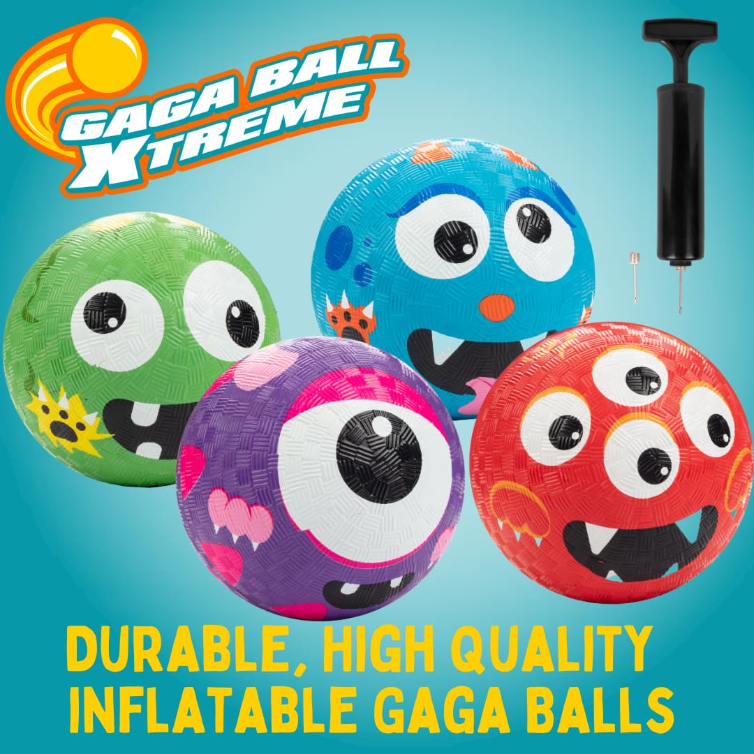 SCS Direct Gaga Ball Monster 5 in Playground Balls with Air Pump, 4 Pack