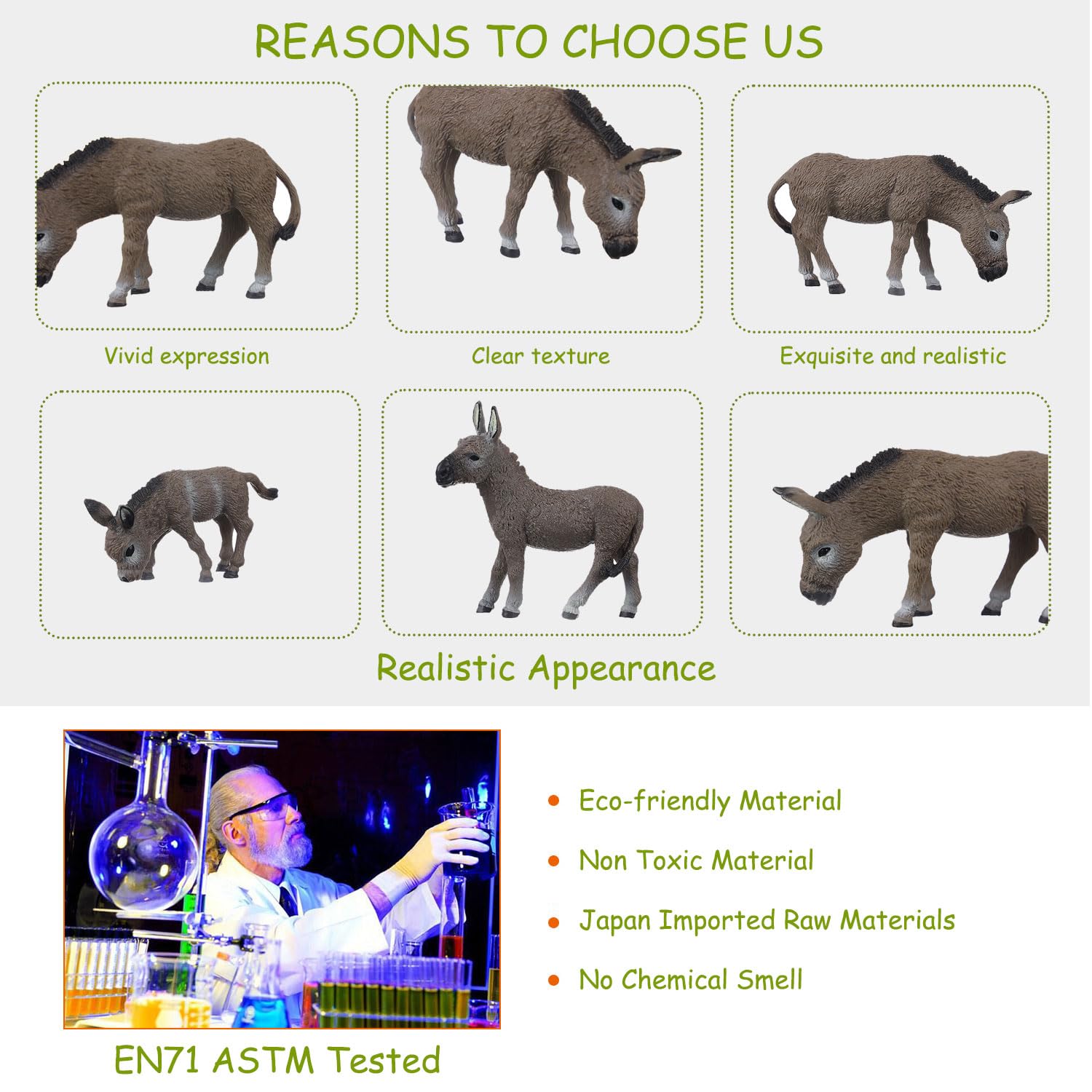 JOKFEICE Animal Figures 4pcs Plastic Gray Donkey Family Animals Action Model Science Project, Learning Educational Toys, Birthday Gift, Cake Topper