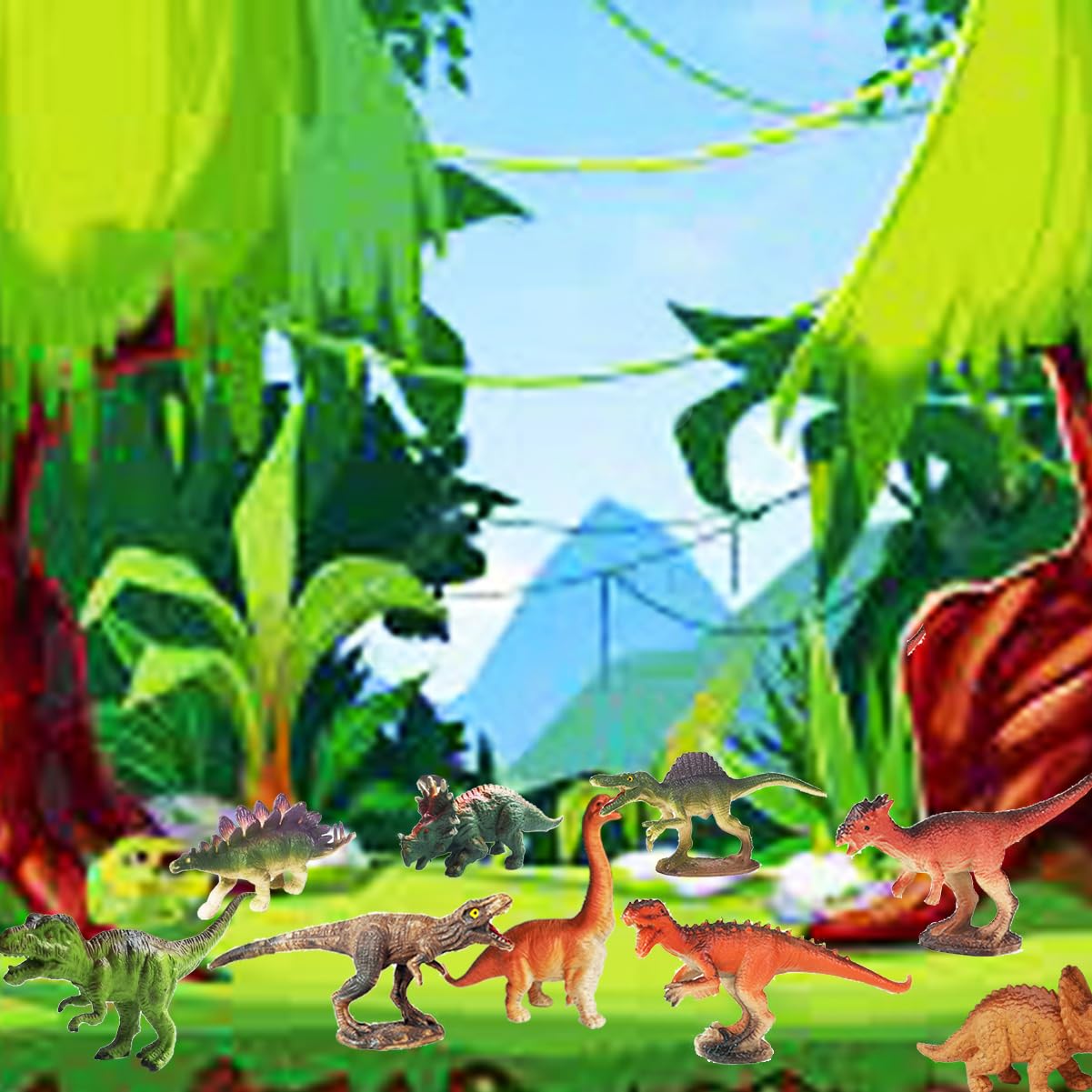 RUSON 12 Pcs Mini Dinosaur Animals Figures Toys, Realistic Dinosaur Playset Figurines Cake Topper Toy Set Christmas Birthday Easter Egg Gift Party
