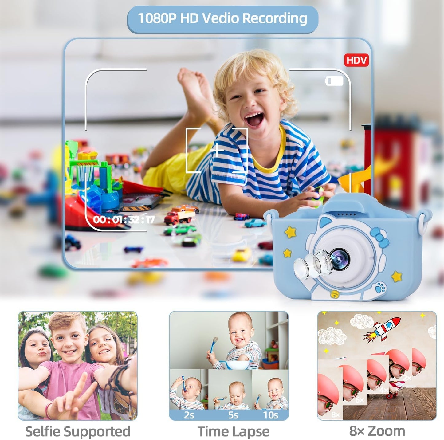 Kids Camera for 3-12 Years Old,Toddlers Childrens Girls & Boys Selfie Camera, 48 MP 1080P IPS Screen Dual Digital Toy Camera, Perfect for Kids