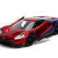 Jada Toys Metals Die-Cast Spider-Man 2017 Ford GT, 1:32 Scale Die-Cast Vehicle Red/Blue
