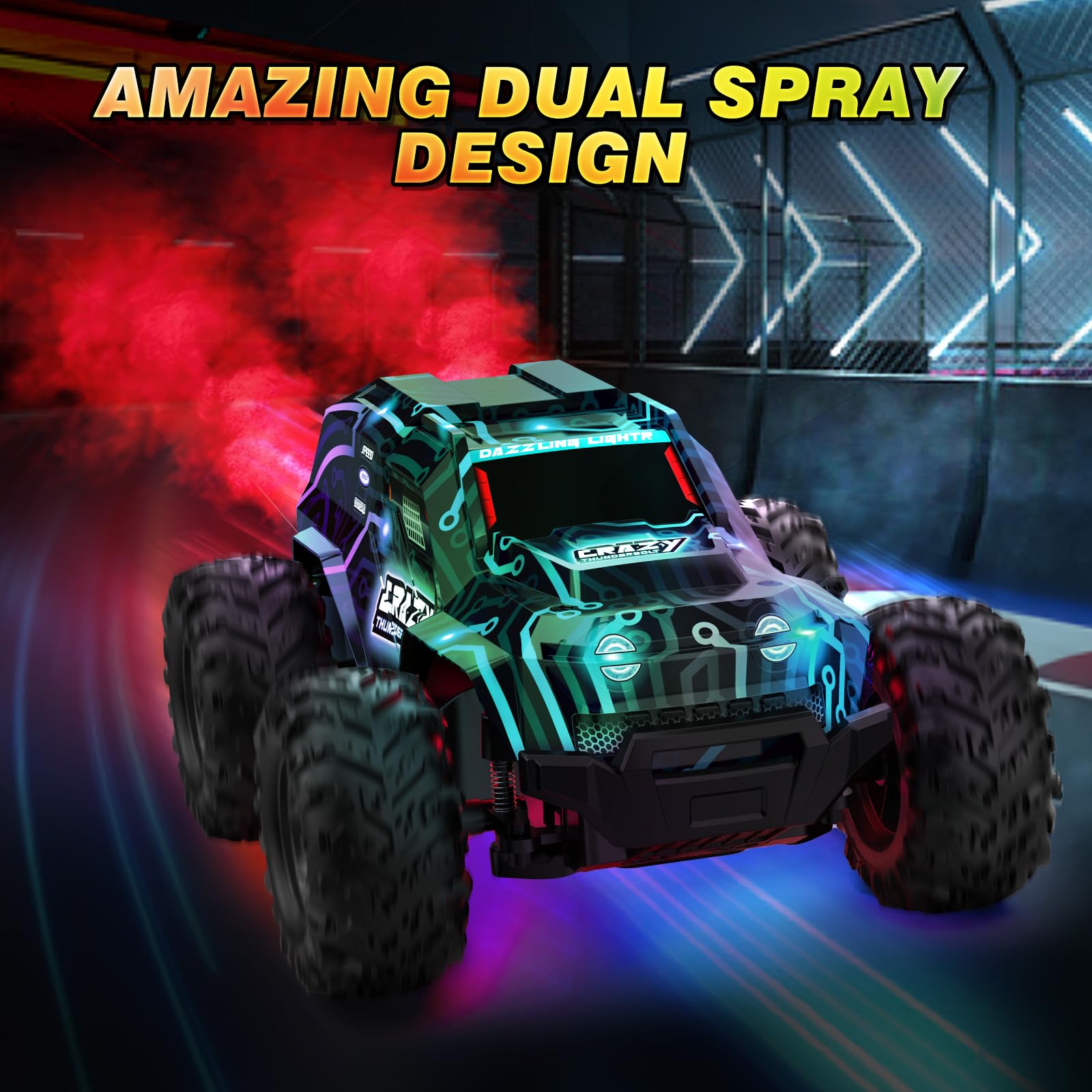 BLUEJAY 2.4GHz High Speed RC Car, Offroad Monster Hobby Racing Car with LED Colorful Bodylight and Rechargeable Battery, Kids Toy Gifts 3-8 Years