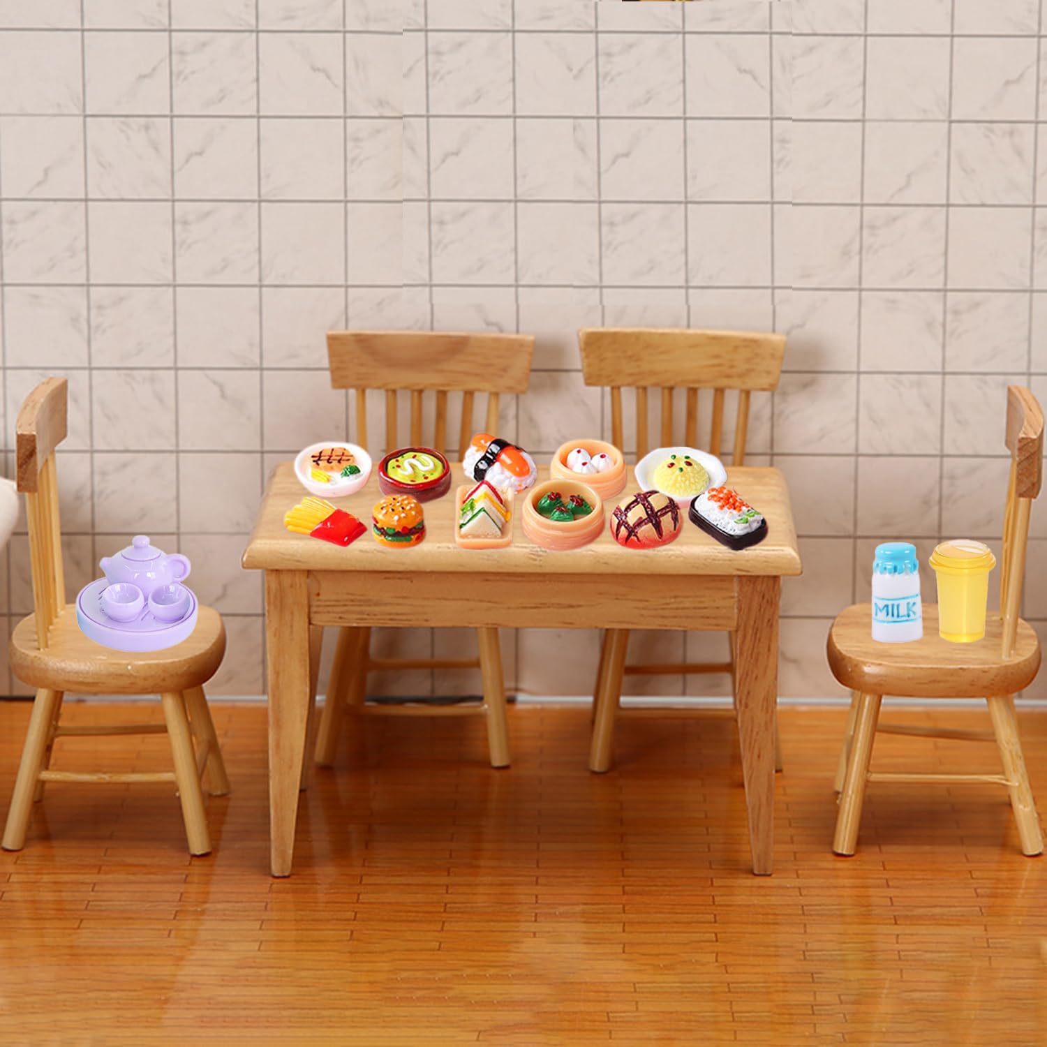 80 Pcs Mini Food Miniature Dollhouse Accessories - 1:12 Scale Small Doll Food Decor Mini Kitchen Set & Tiny Things Toys