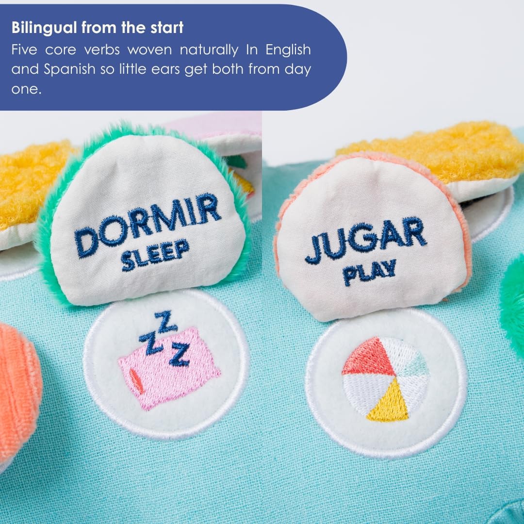 Birdsong Bilingual Baby Toy - Spanish & English Elephant Plush, Musical & Sensory Toy for Babies, Teaches First Verbs, Plays “Un Elefante” Lullaby