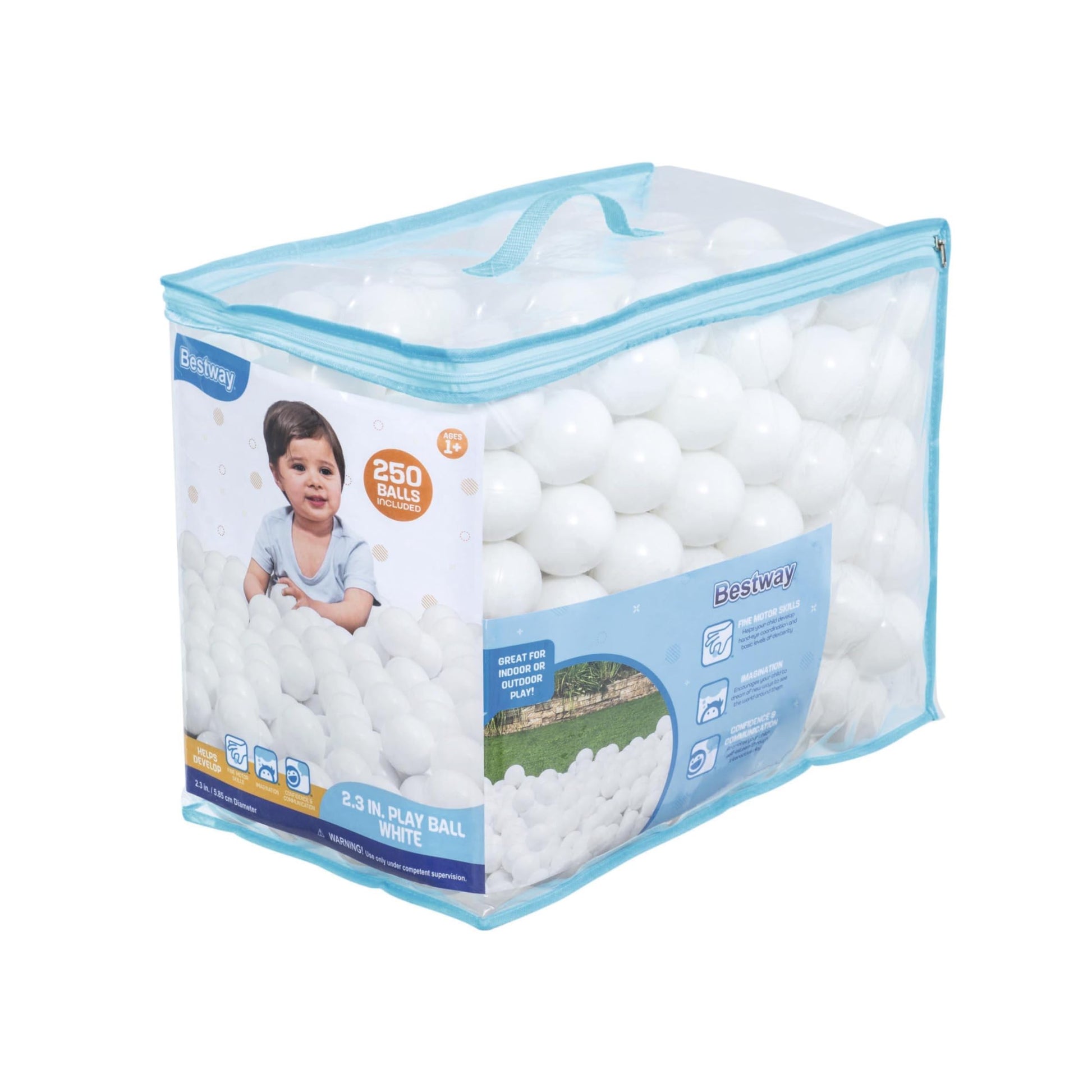Bestway 250 Ball Pit Balls, White, 2.3" Play Balls, for Ages 1+