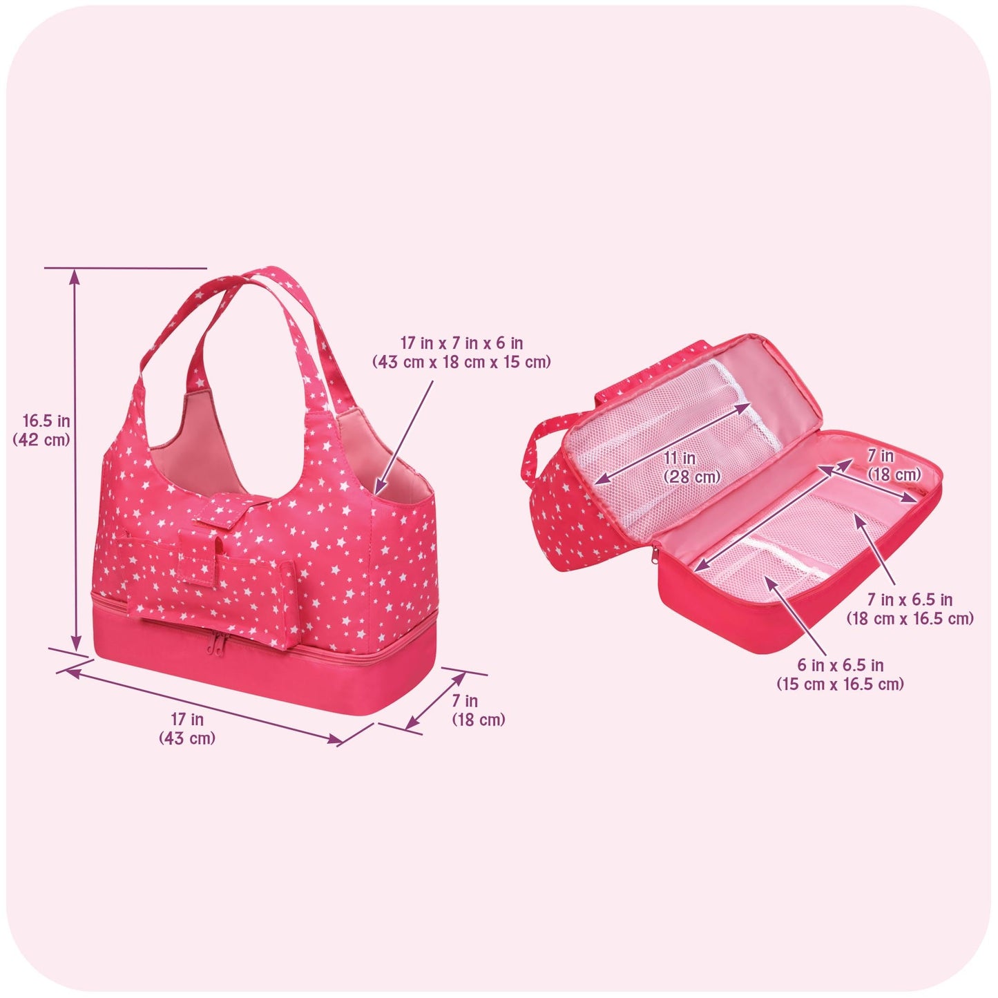 Badger Basket Versatile On-The-Go Doll Tote and Storage Bag for 18-20 Inch Dolls - Stylish and Practical Travel Companion