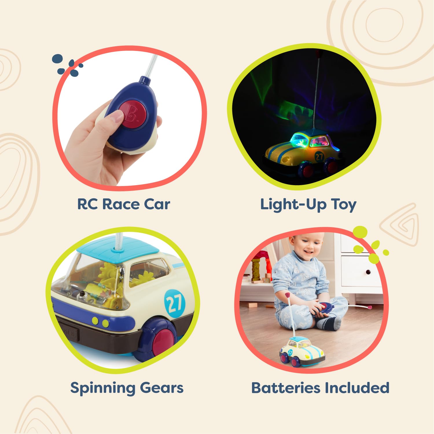B. toys Rally Ripster RC Car for Toddlers, Light-Up Remote Vehicle