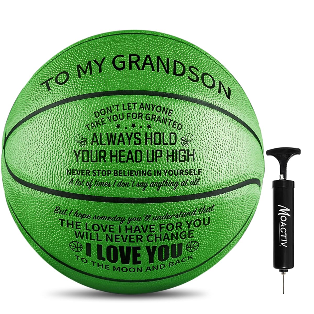 Moactiv Basketball for Grandchildren, Sports-Loving Grandson Gifts, Custom Birthday Graduation Back to School Gifts, Size 7, 29 Inches, 1.36 Pounds