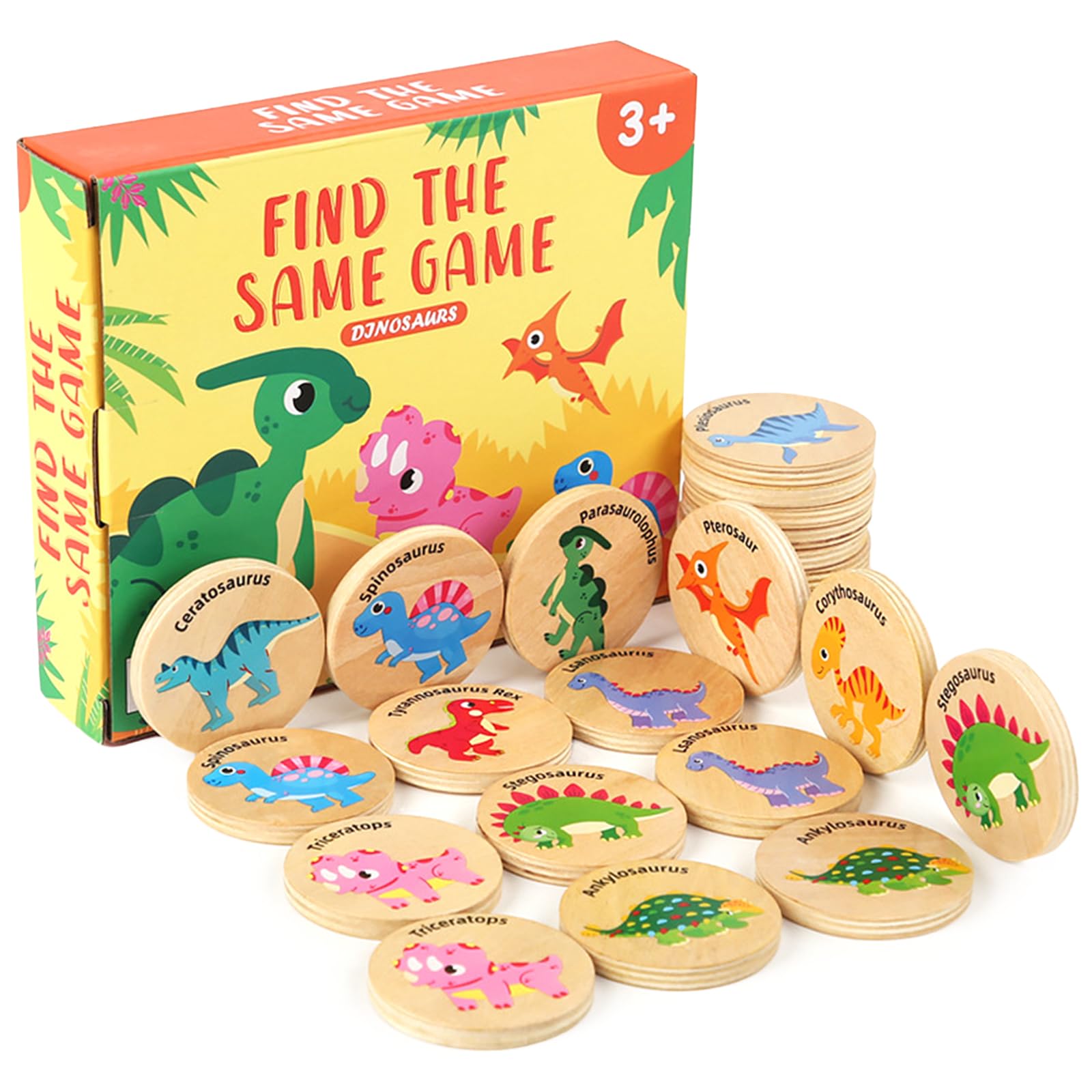 Protado Wooden Memory Game for Kids, 24 Dinosaur Matching Cards