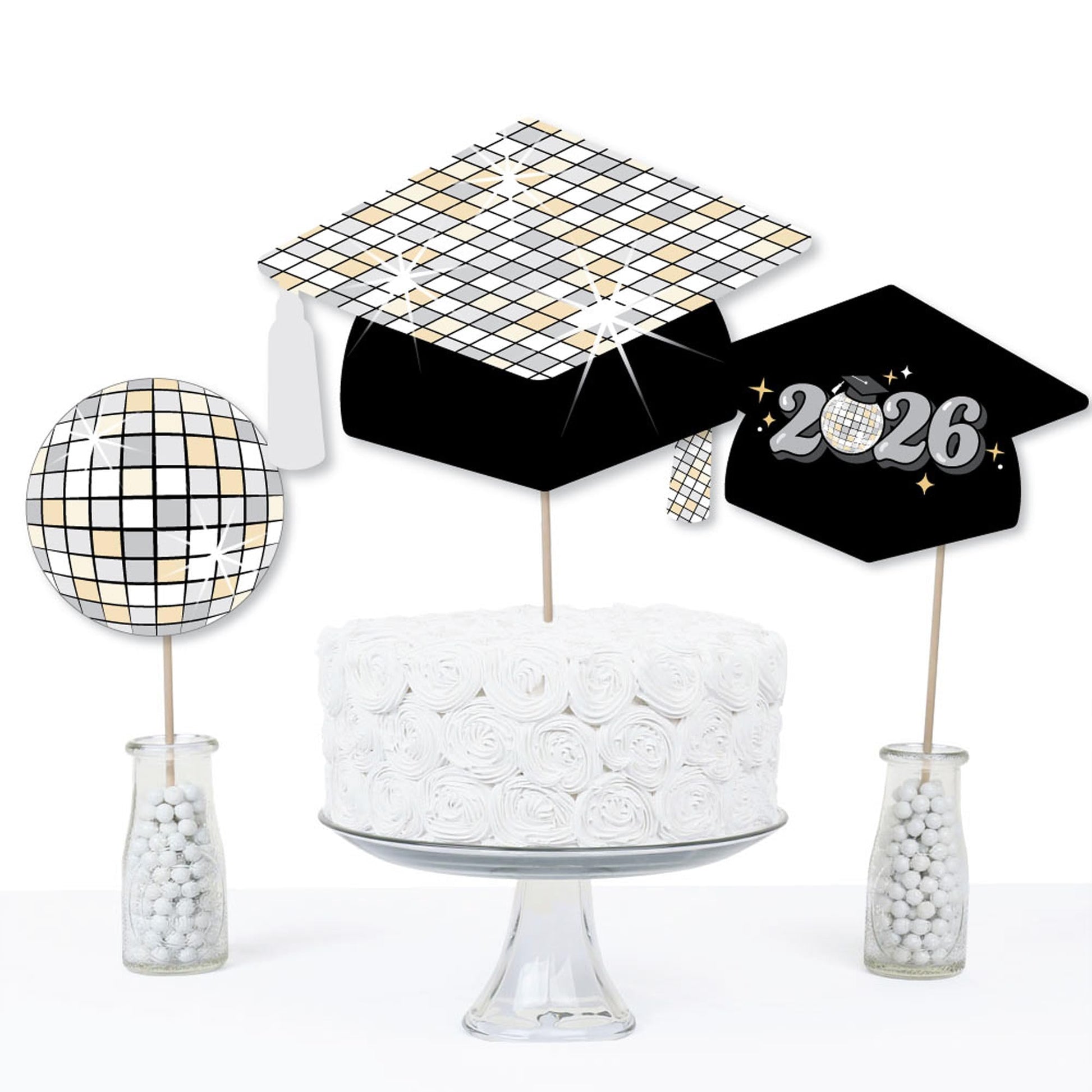 Big Dot of Happiness Disco Grad - 2026 Groovy Graduation Party Centerpiece Sticks - Table Toppers - Set of 15