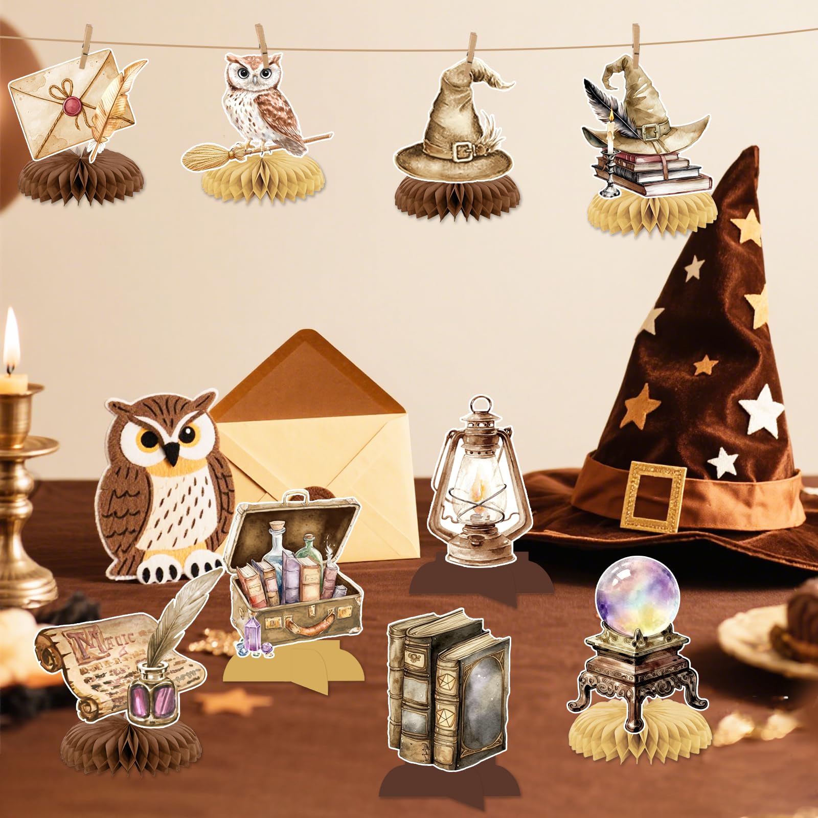 Magical Wizard Birthday Decorations - 9Pcs Magical Wizard Honeycomb Centerpieces for Tables Magic School Table Decorations for Magic Baby Shower Party