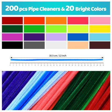 200pcs 20colors, Pipe Cleaners, Chenille Stems, Pipe Cleaners for Flower Making Crafts, Pipe Cleaner Crafts, Art and Craft Supplies