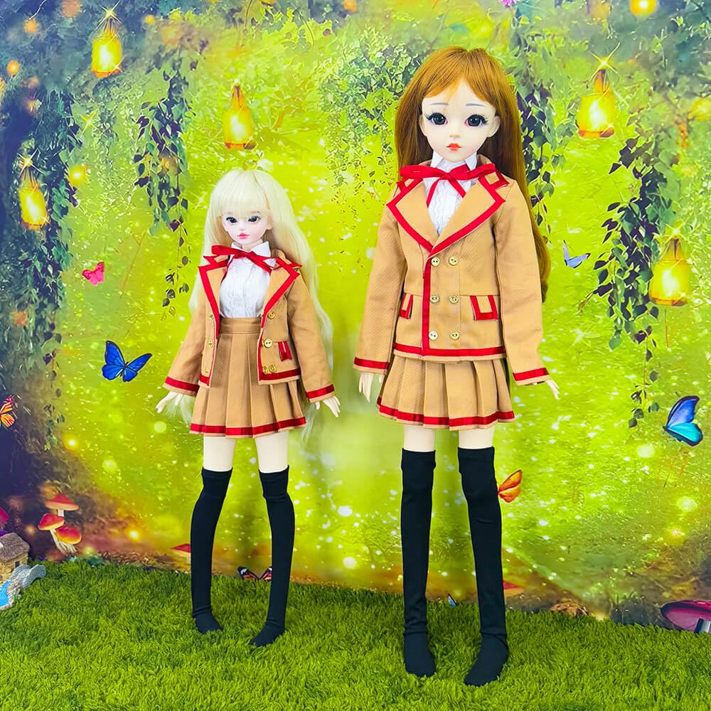 niannyyhouse 1/3 1/4 BJD Dolls Clothes Khaki Coat White Shirt Pleated Skirt Socks School Uniform Outfit Ball Jointed Dolls Accessories Dress Up Gift