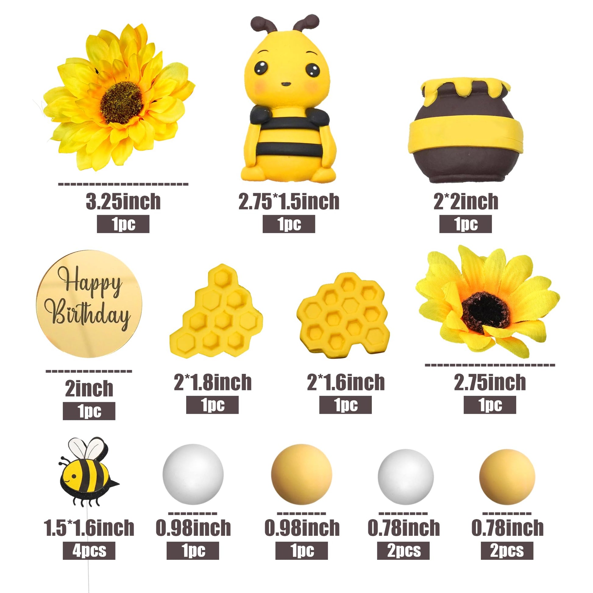 17 PCS Bee Cake Topper Happy bee day Cake Topper Honeycomb Sunflower Cake Decoration for Honeycomb Theme Birthday Party Supplies