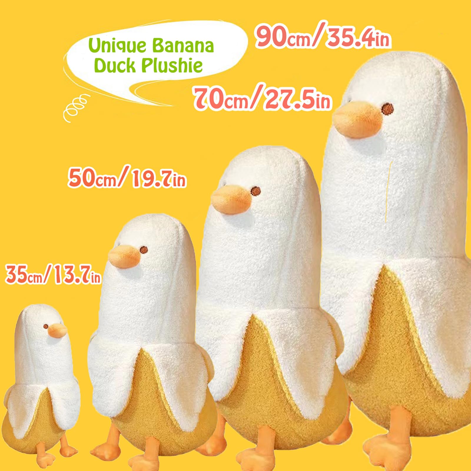 Banana Duck Plush Toy 13.7'',Cute Plushies Banana Stuffed Animal,Duck Plushie Long Banana Duck Plush Pillow,Funny Hugging Pillow Sleeping Cushion Soft