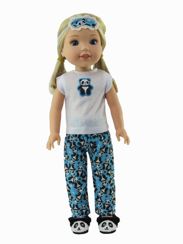 American Fashion World Blue Panda Pajamas for 14-Inch Dolls | 3 Piece | Premium Quality & Trendy Design | Dolls Clothes | Outfit Fashions for Dolls
