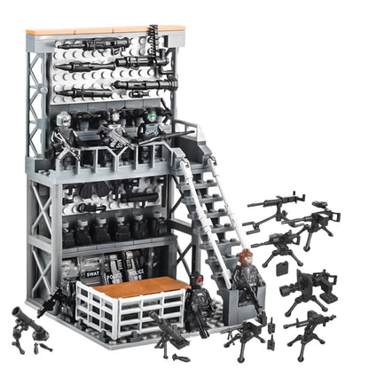 ELEFOCUS WW2 Military Base Building Blocks Set with Army Weapons Pack, SWAT Gear, Miniguns,Witch 6 Soldier Figures