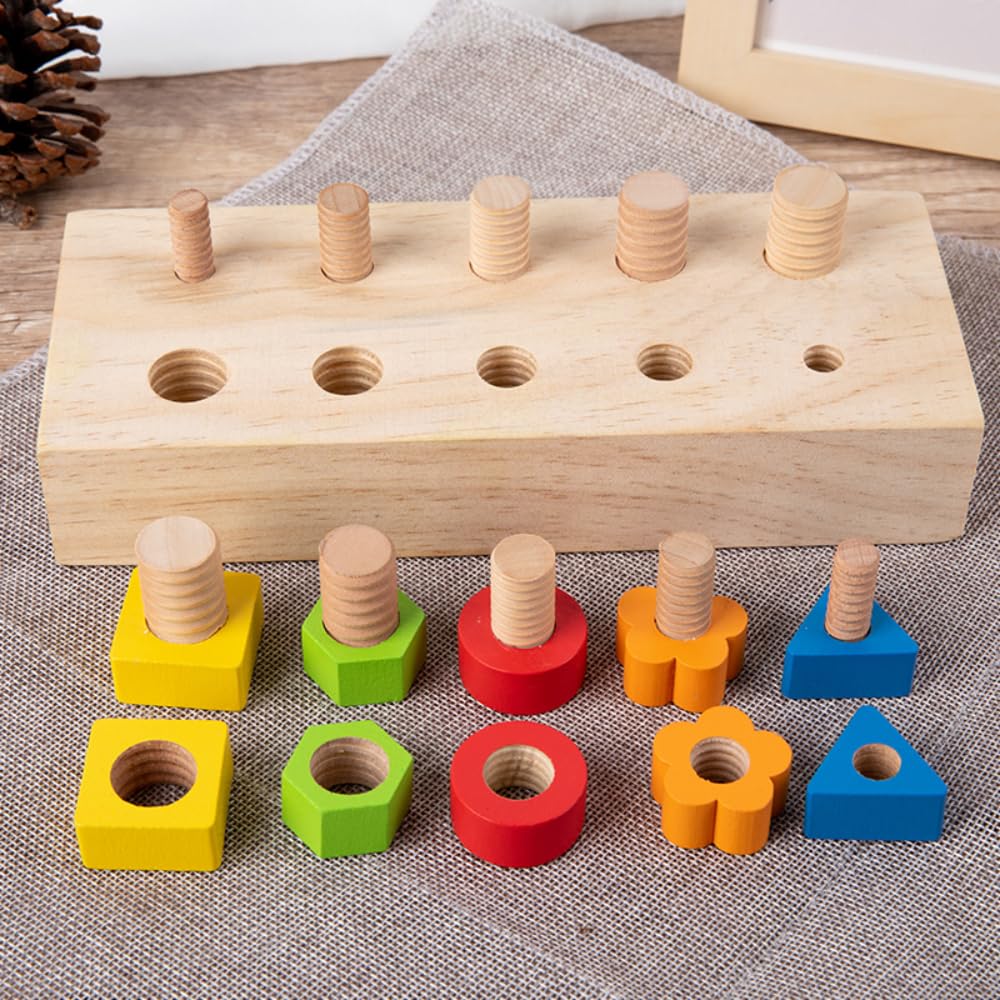 Gudong Children Nut Bolts Education Toys Montessori Color Shape Wooden Sensory Toy Kids Fine Motor Skill Screw Board Matching Cognition Game