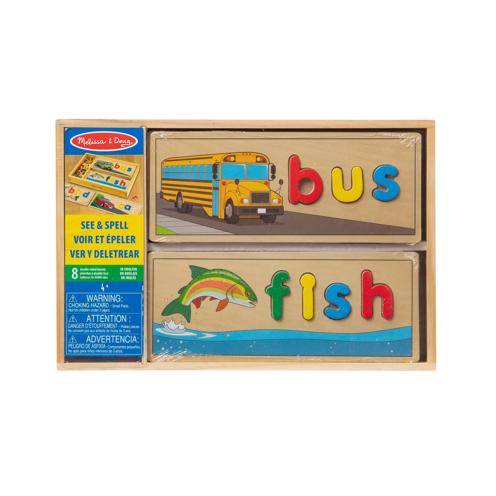 Melissa & Doug See & Spell Wooden Educational Toy with 8 Double-Sided Spelling Boards and 64 Letters Preschool Learning Activities, See & Spell