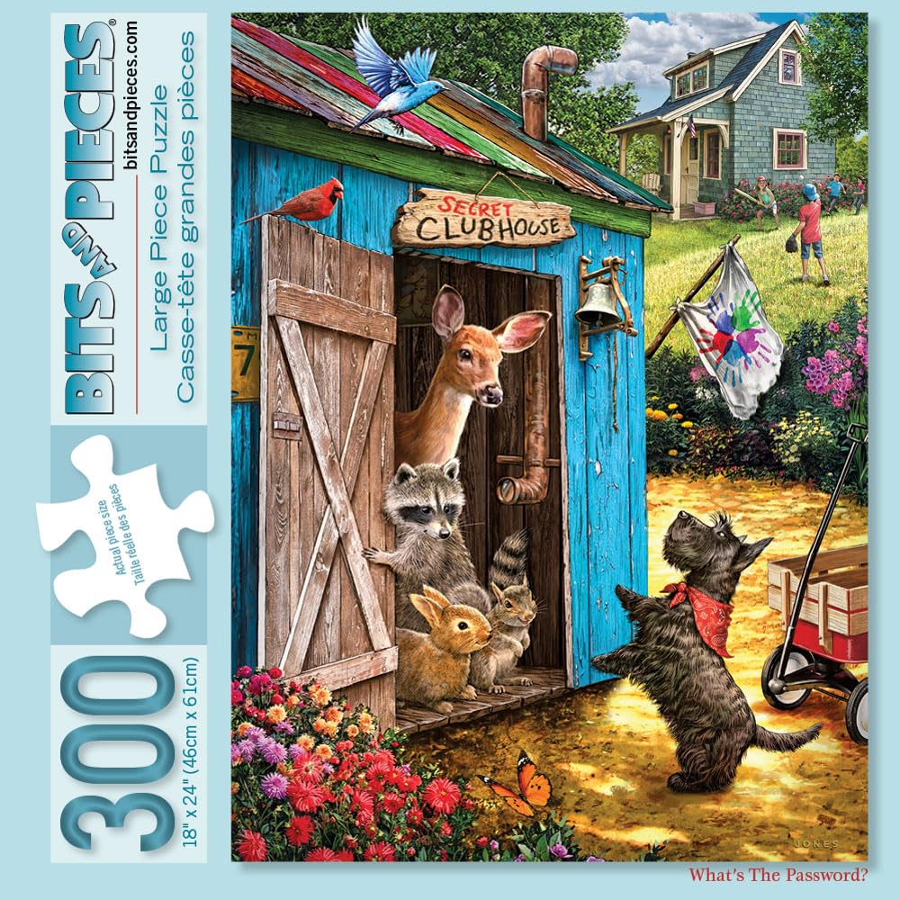 Bits and Pieces 300 Piece Puzzles for Adults - What's the Password - 300 Large Pieces 18" x 24" Jigsaw Puzzles, Animal Clubhouse, No 2 Pieces Alike