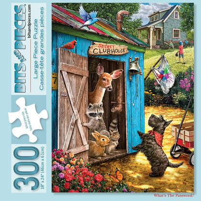 Bits and Pieces 300 Piece Puzzles for Adults - What's the Password - 300 Large Pieces 18" x 24" Jigsaw Puzzles, Animal Clubhouse, No 2 Pieces Alike